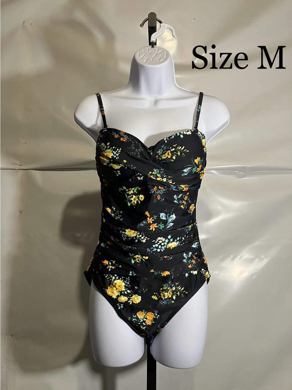 Women’s Black Floral One-Piece Swimsuit  Size Medium